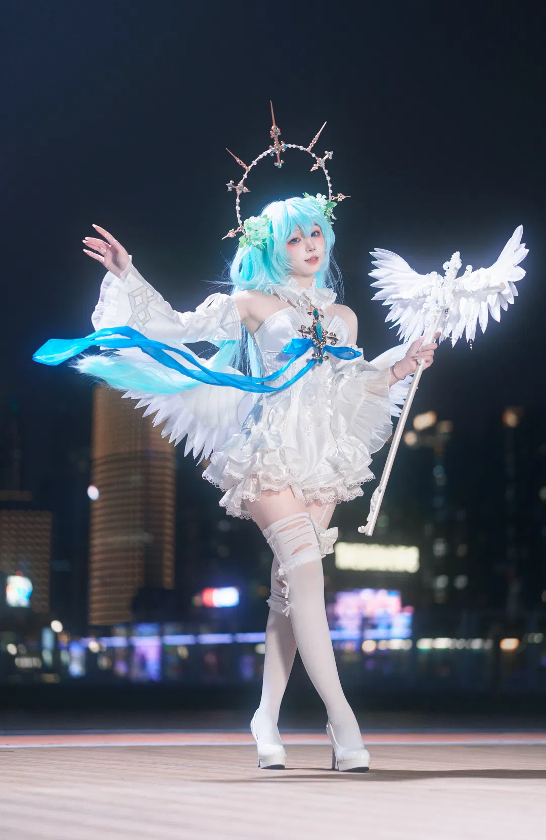 【初音未来cos】天使造型夜景正片拍摄存档 - 第 5 张