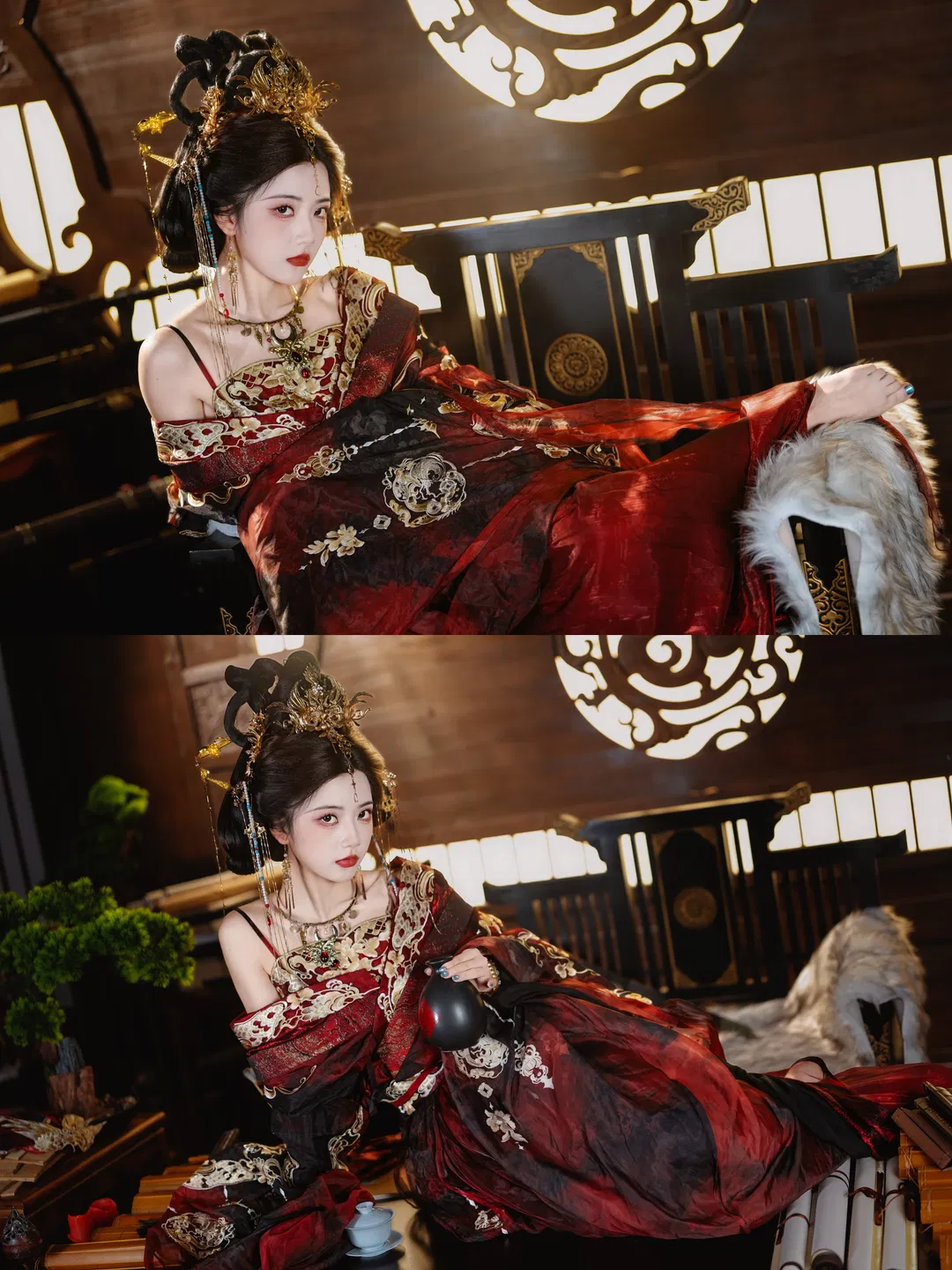 红黑金古风造型，仗剑提笔体验女帝的日常 - 第 1 张