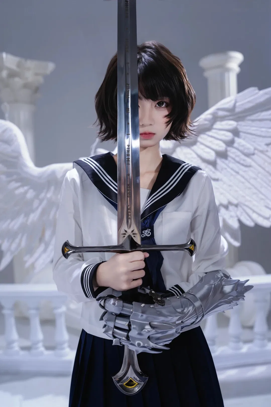 手持巨剑的JK少女，这套机械臂与制服结合的写真太酷了 - 第 11 张