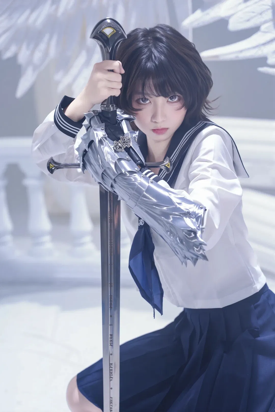 手持巨剑的JK少女，这套机械臂与制服结合的写真太酷了 - 第 13 张