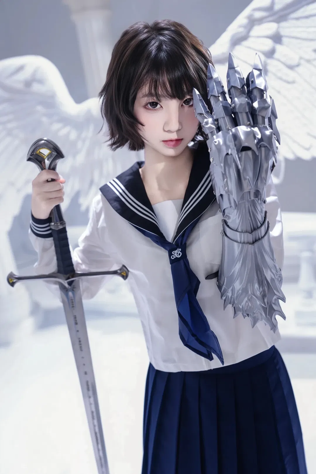 手持巨剑的JK少女，这套机械臂与制服结合的写真太酷了 - 第 18 张
