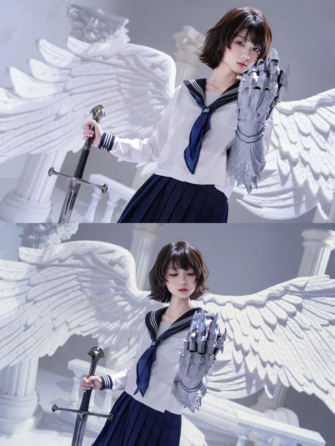手持巨剑的JK少女，这套机械臂与制服结合的写真太酷了 - 第 2 张