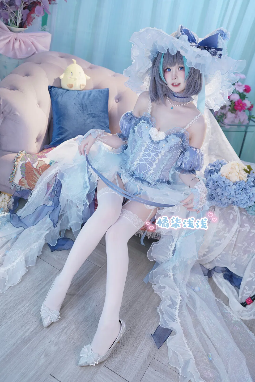 【柴郡cos】碧蓝航线柴郡的蓝白蕾丝华丽私影 - 第 1 张