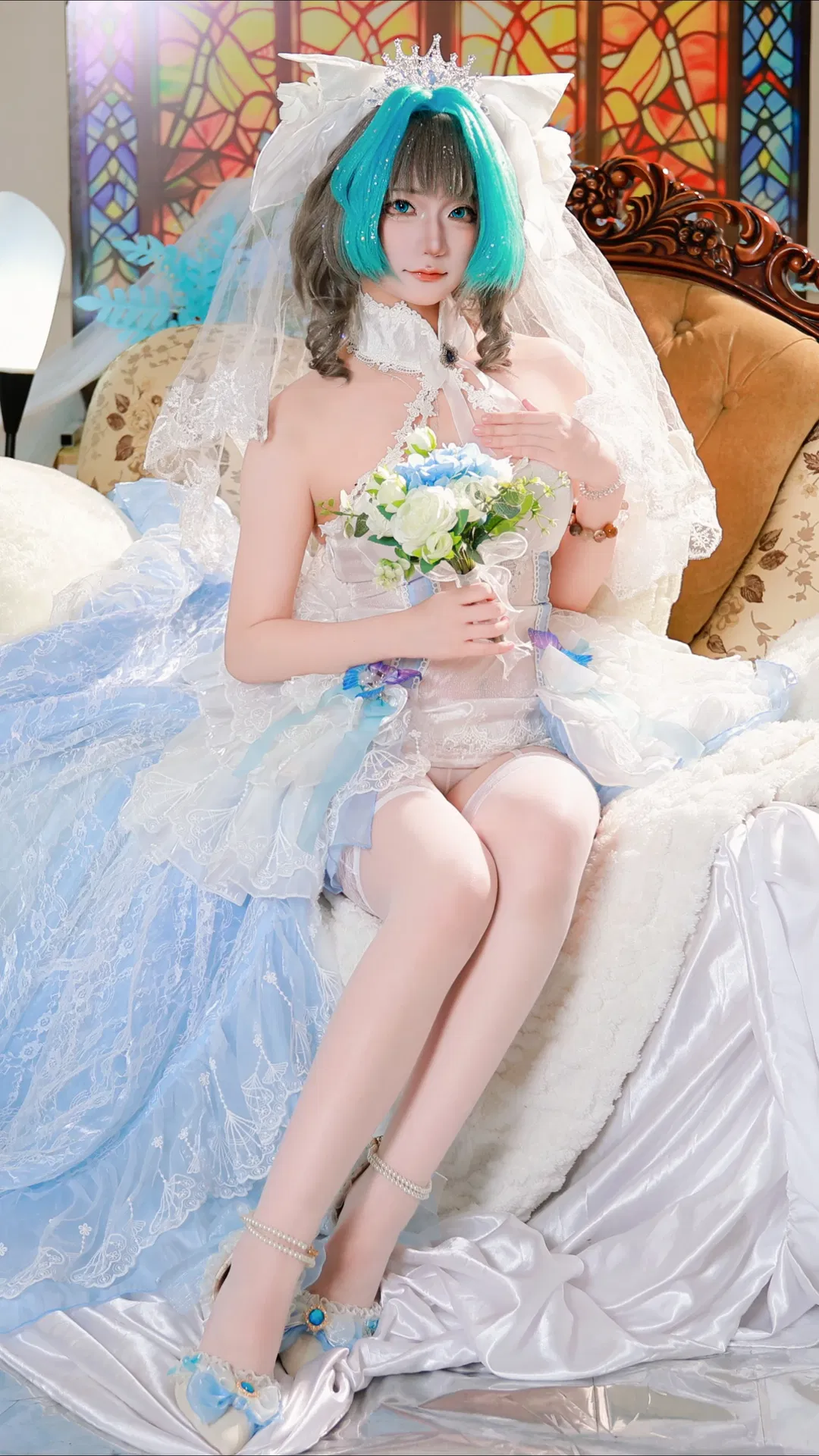 【柴郡cos】碧蓝航线柴郡花嫁，蓝白交织的浪漫与俏皮 - 第 1 张