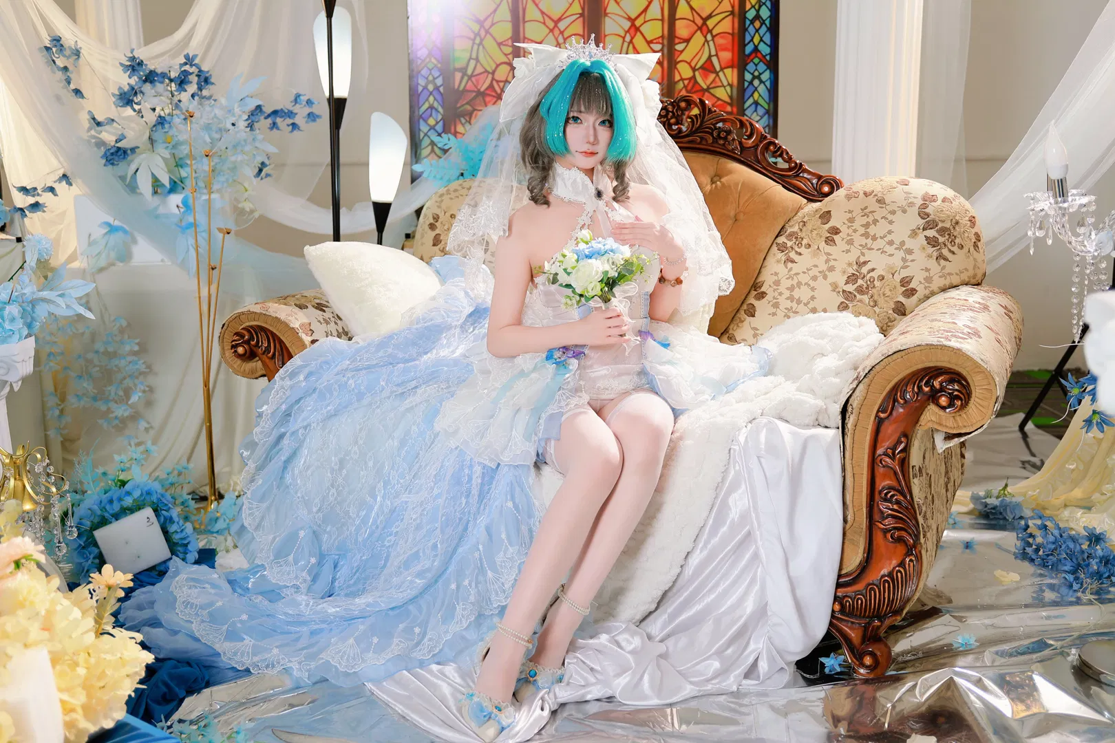 【柴郡cos】碧蓝航线柴郡花嫁，蓝白交织的浪漫与俏皮 - 第 2 张