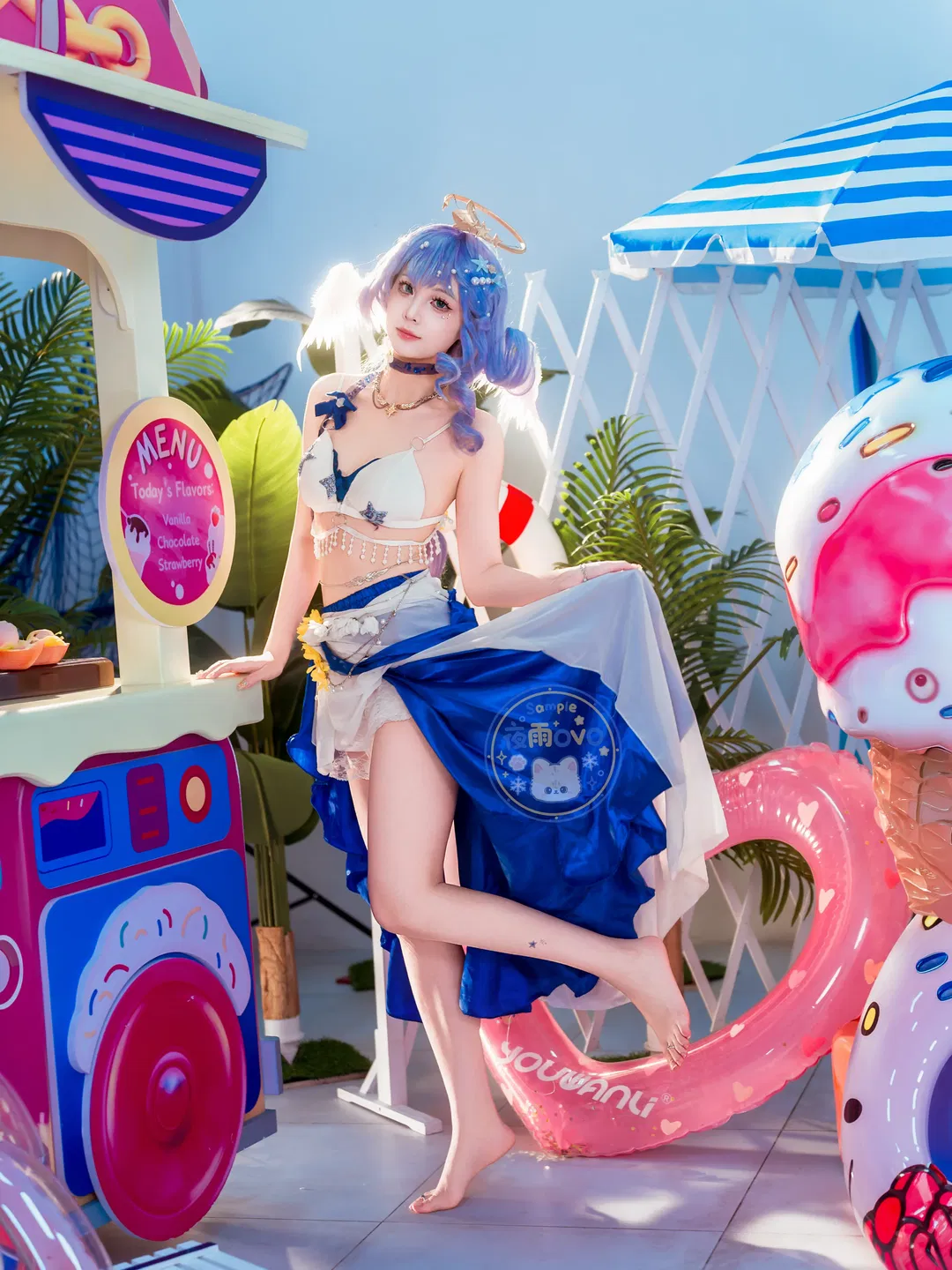 【知更鸟cos】崩坏星穹铁道夏日晴歌，蓝白泳装与热带甜品的碰撞 - 第 5 张