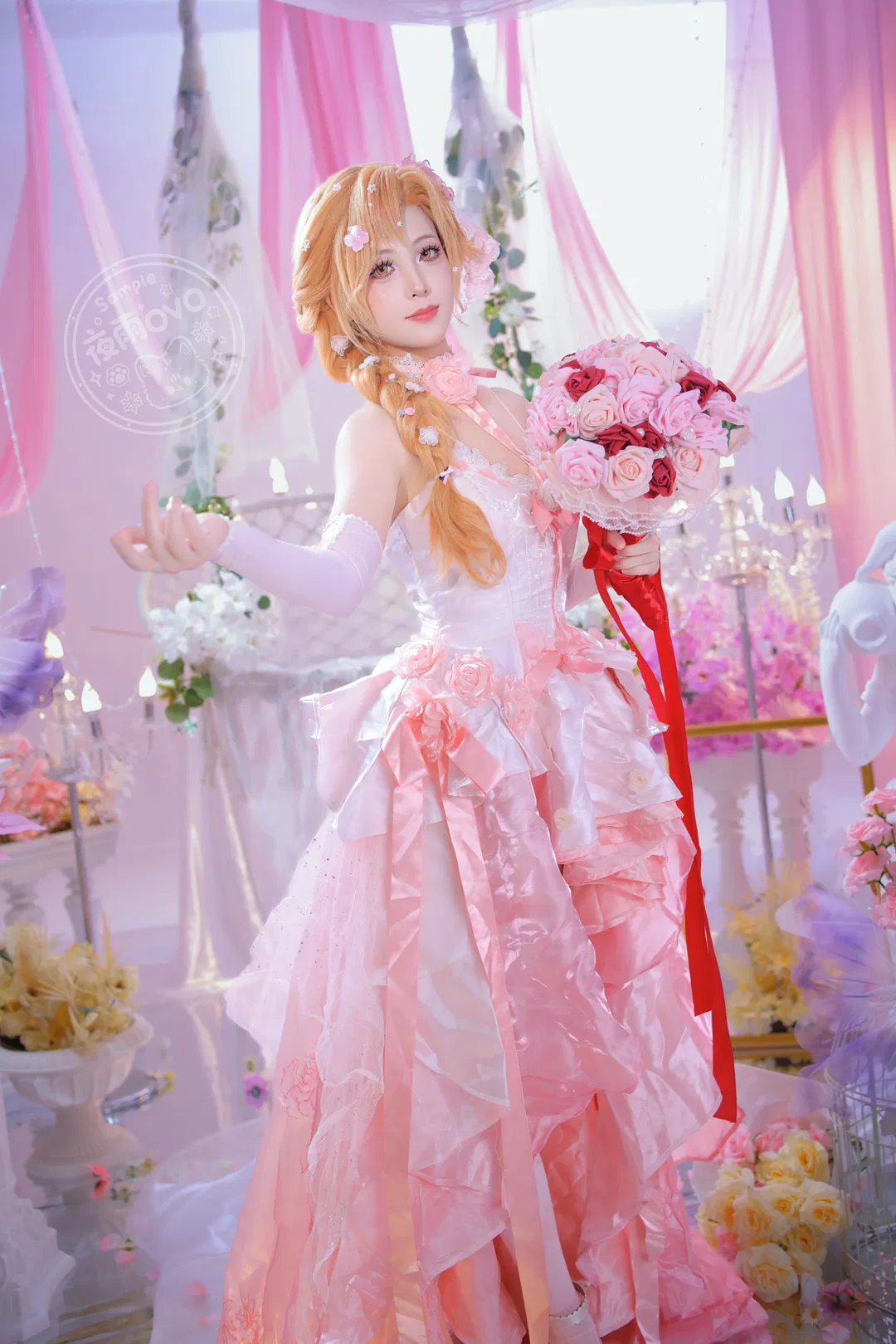 【亞絲娜cos】刀劍神域花嫁，純白與粉色交織的浪漫幻想 - 第 1 張