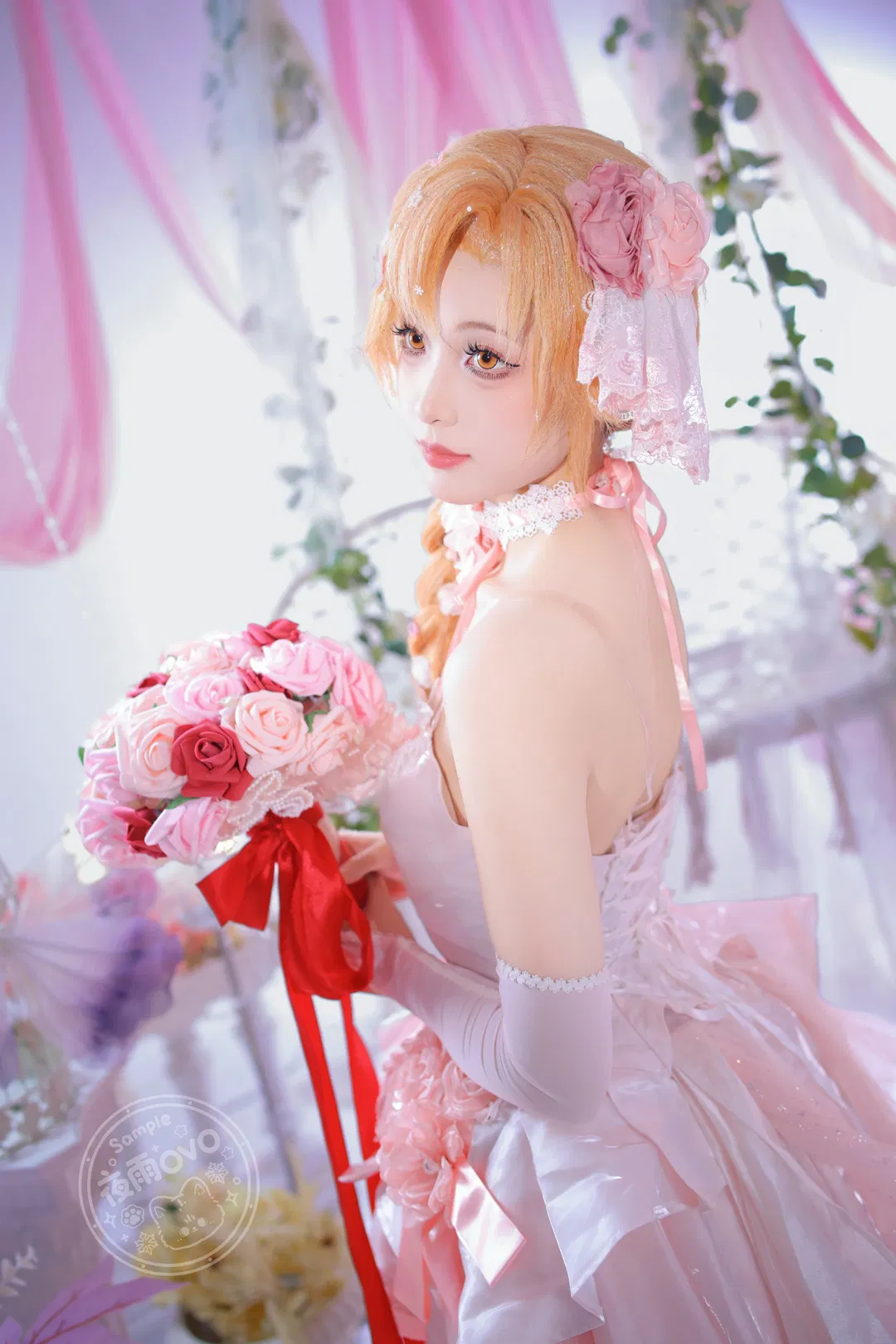 【亞絲娜cos】刀劍神域花嫁，純白與粉色交織的浪漫幻想 - 第 3 張
